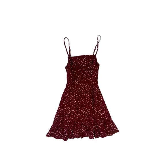 Women US-2 Princess Polly Caesura Wine Red Polka Dot Mini Dress Tie Waist - Picture 4 of 4